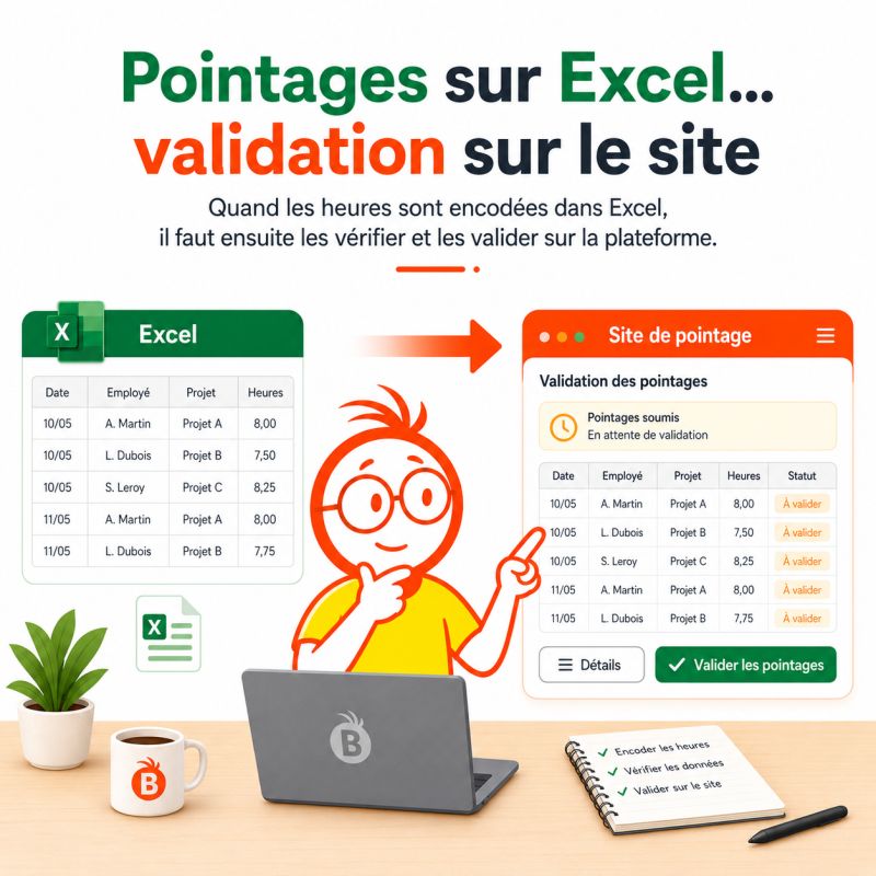 Pointages sur Excel, validation sur site